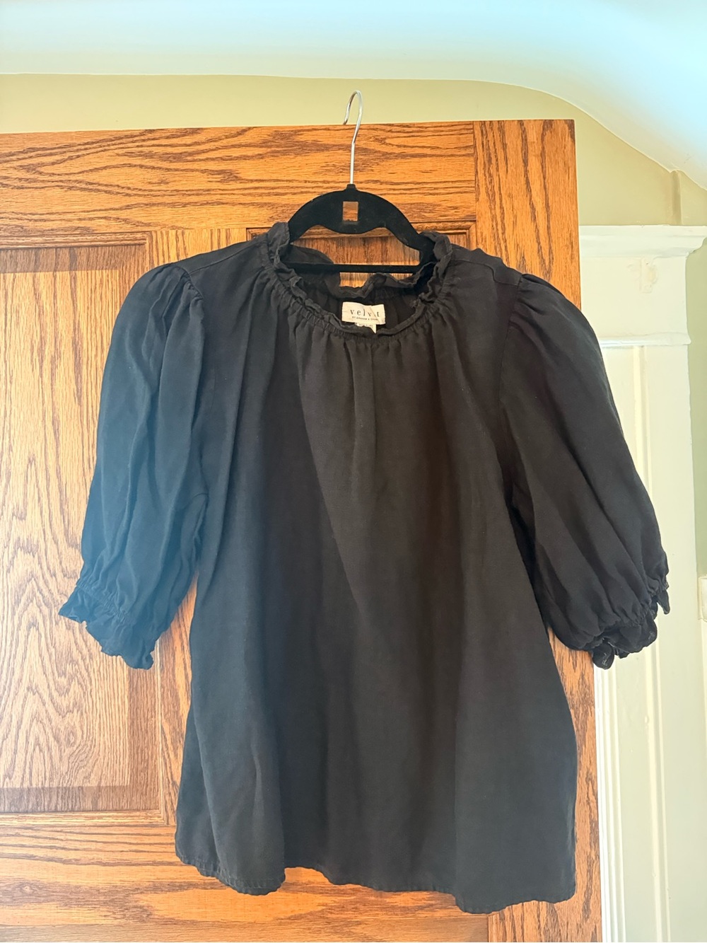 Velvet Rosabel Woven Linen Puff Sleeve Top - Picture 2 of 9